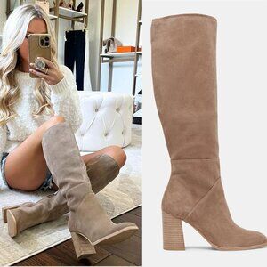 Dolce Vita Fynn Knee High Tall Boots Size 8.5 Truffle Taupe Suede NEW $200